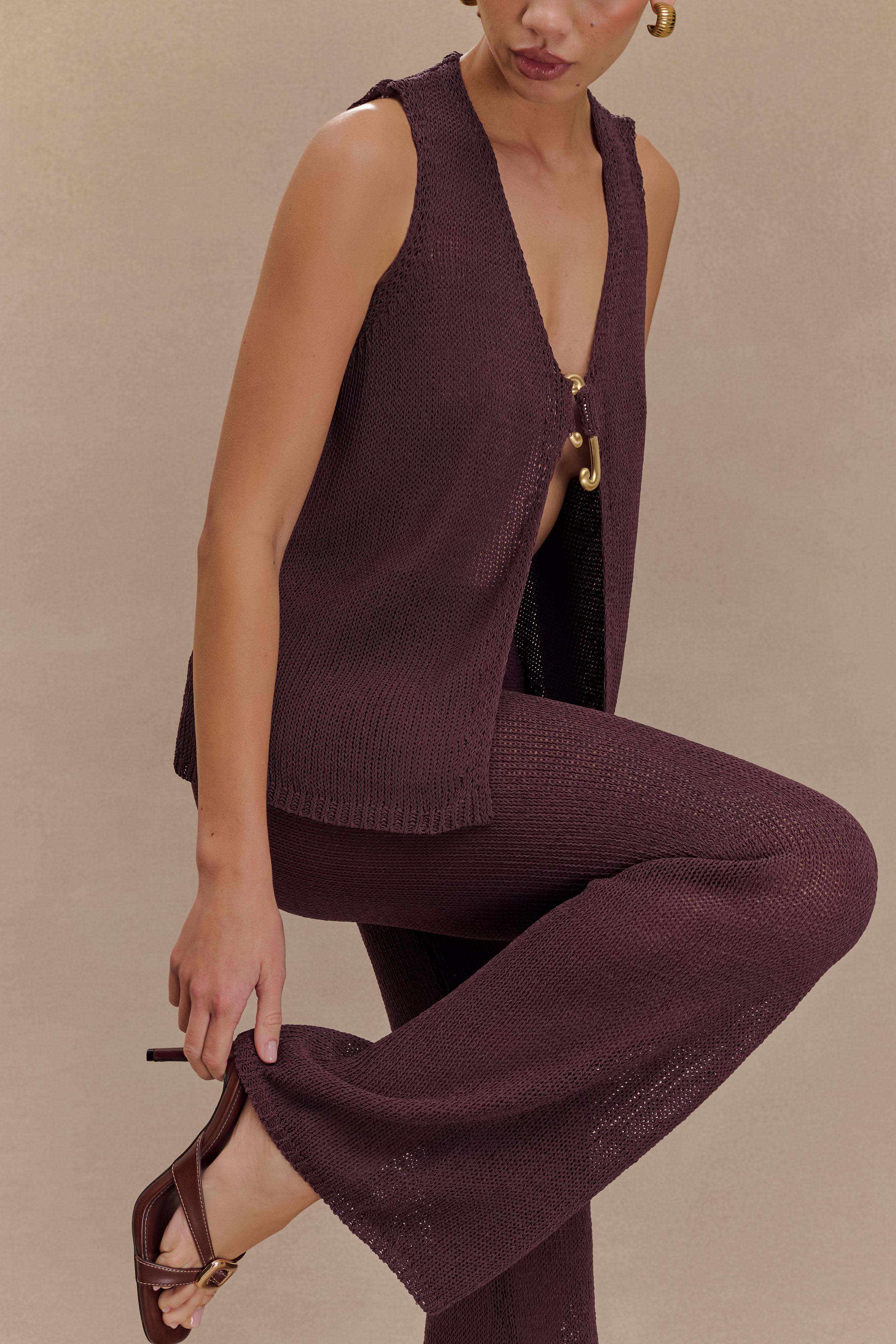 Malani Wide Leg Knit Pants Chocolate