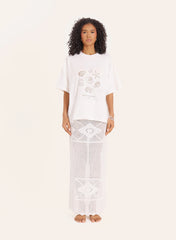 Cream Beach Graphic Printed Cotton T Shirt