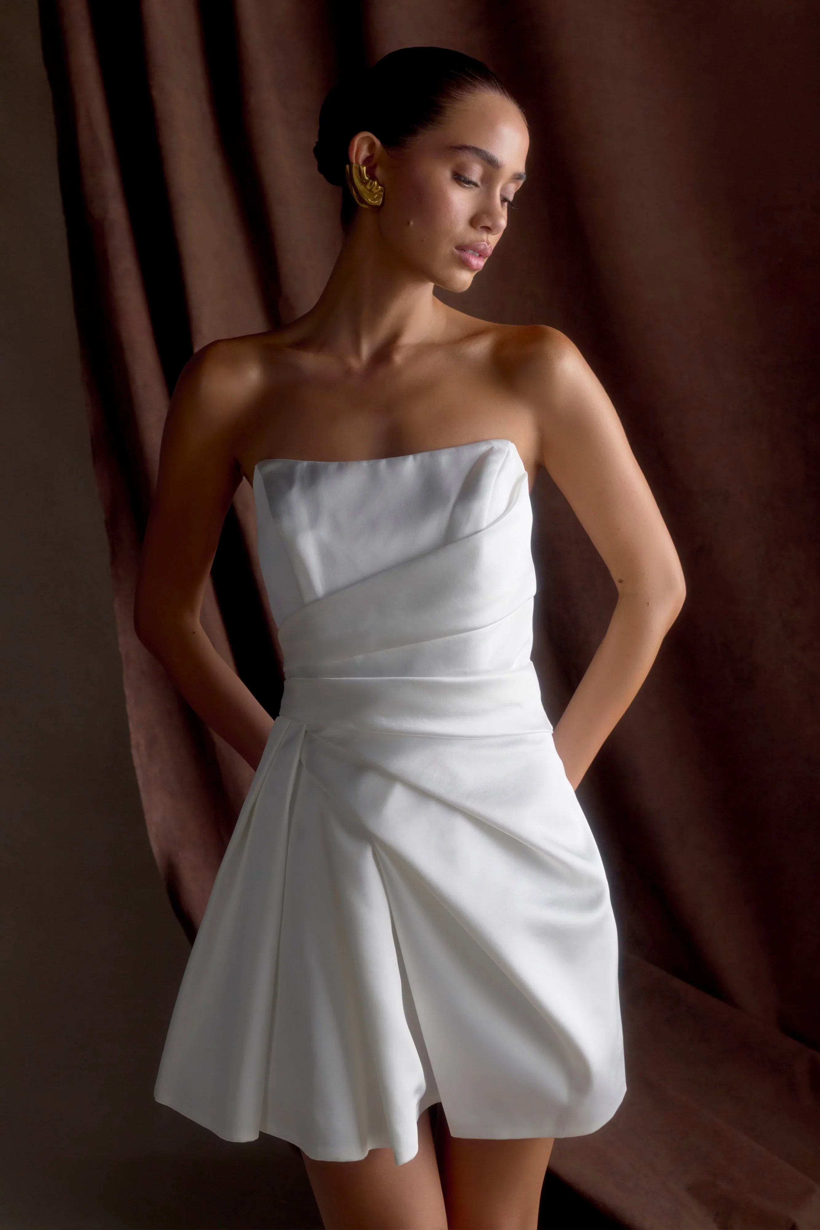 Lora Strapless Satin Mini Dress White