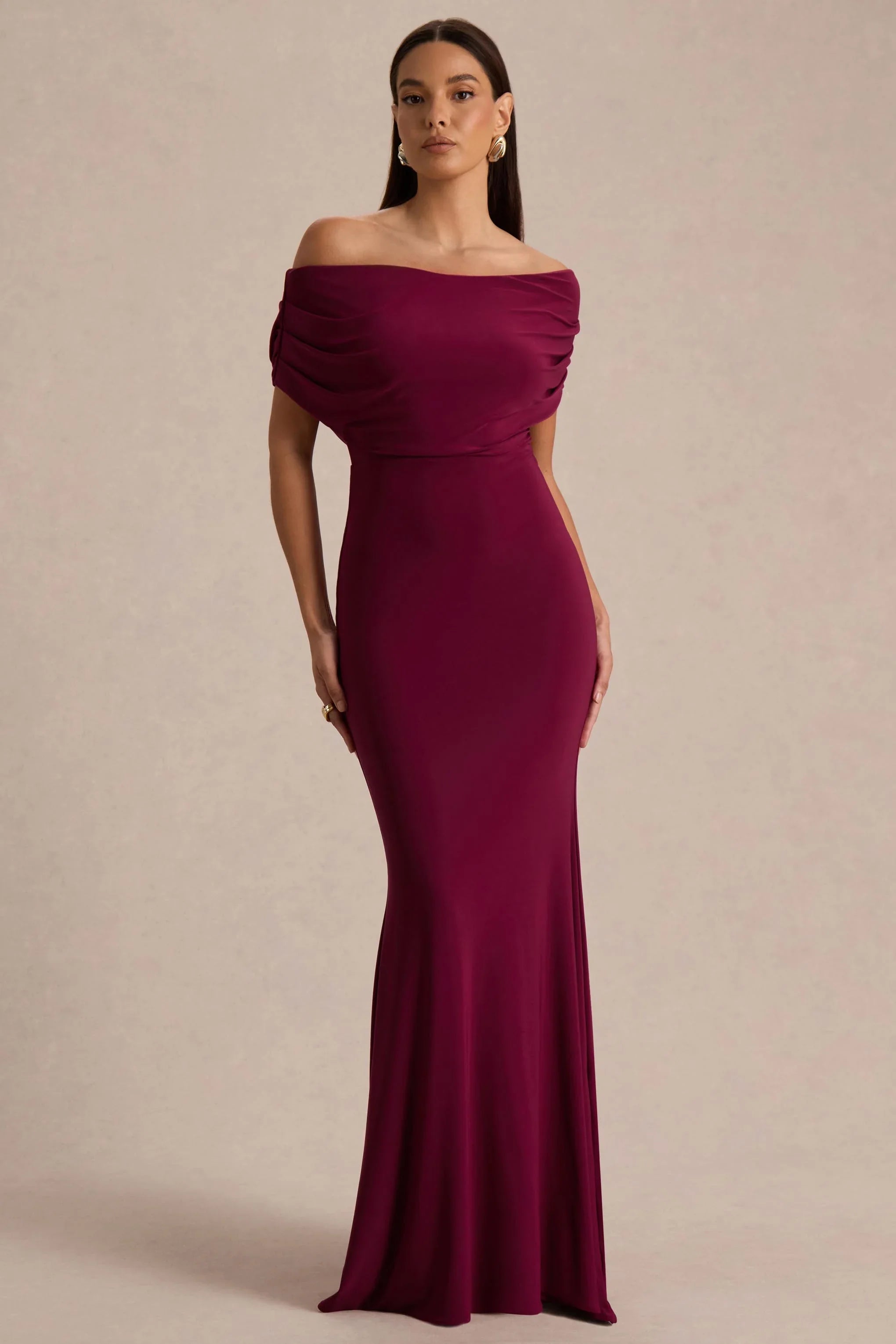 Bowden Berry Bardot Maxi Dress