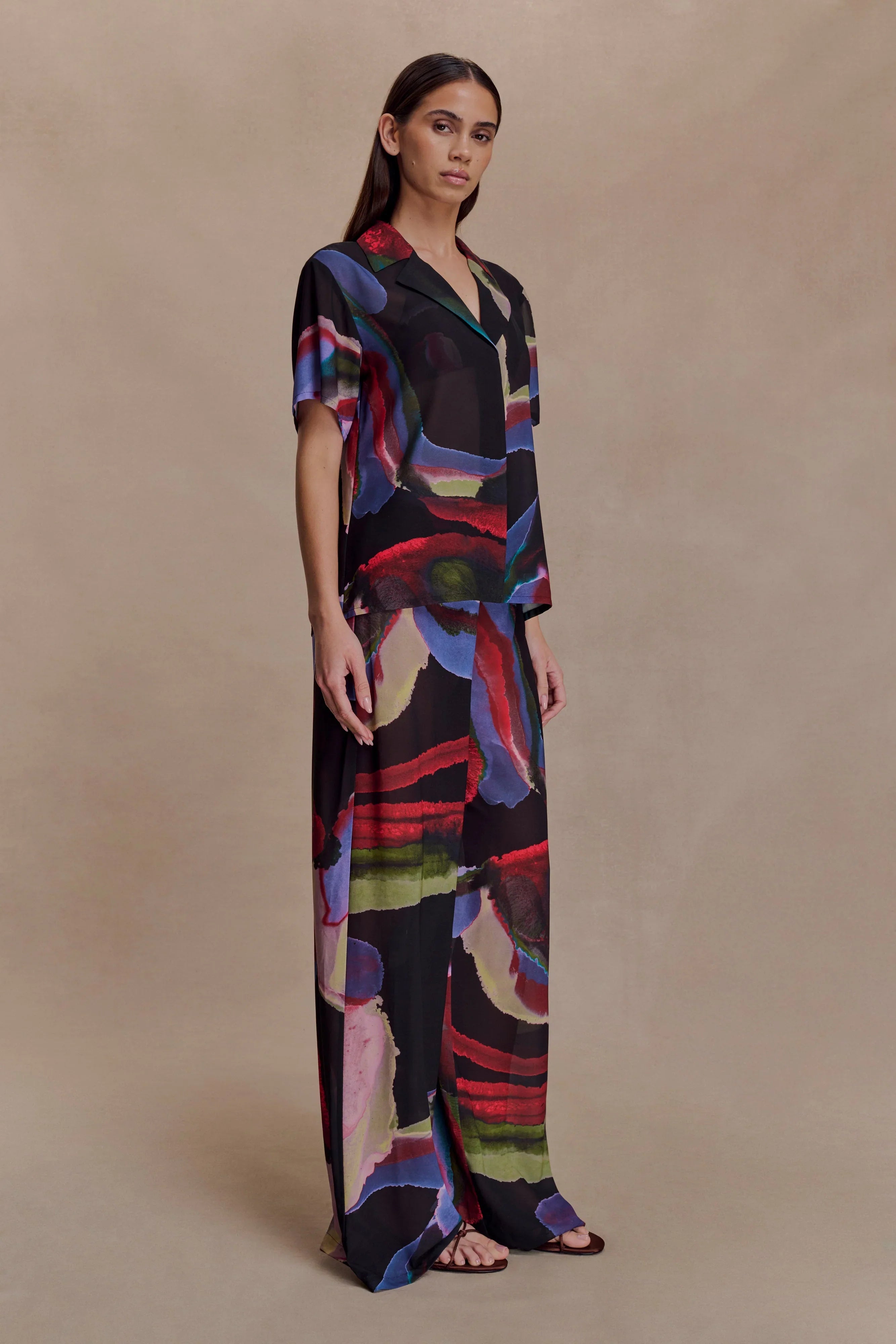 Rachel Chiffon Short Sleeve Shirt Multi Fluid Reverie Print