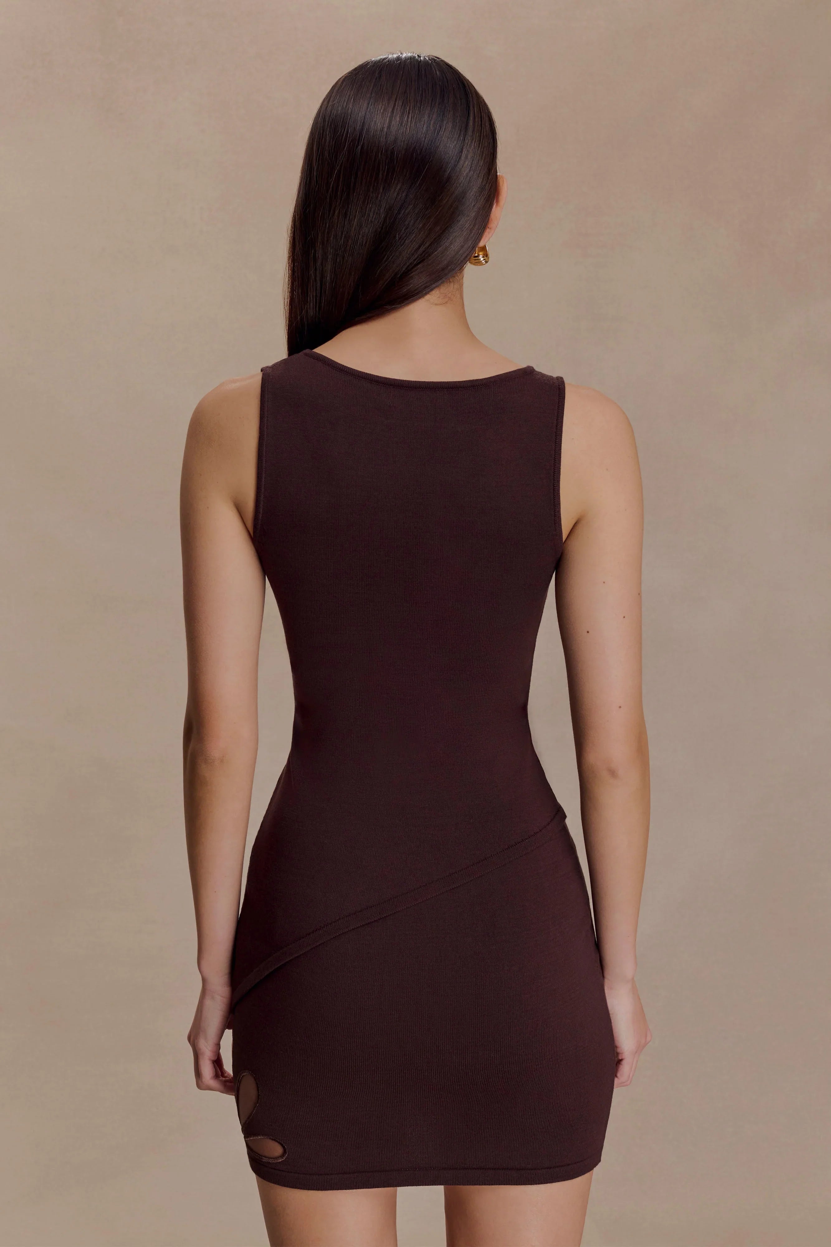 Brock Asymmetrical Neckline Knit Top Dark Chocolate