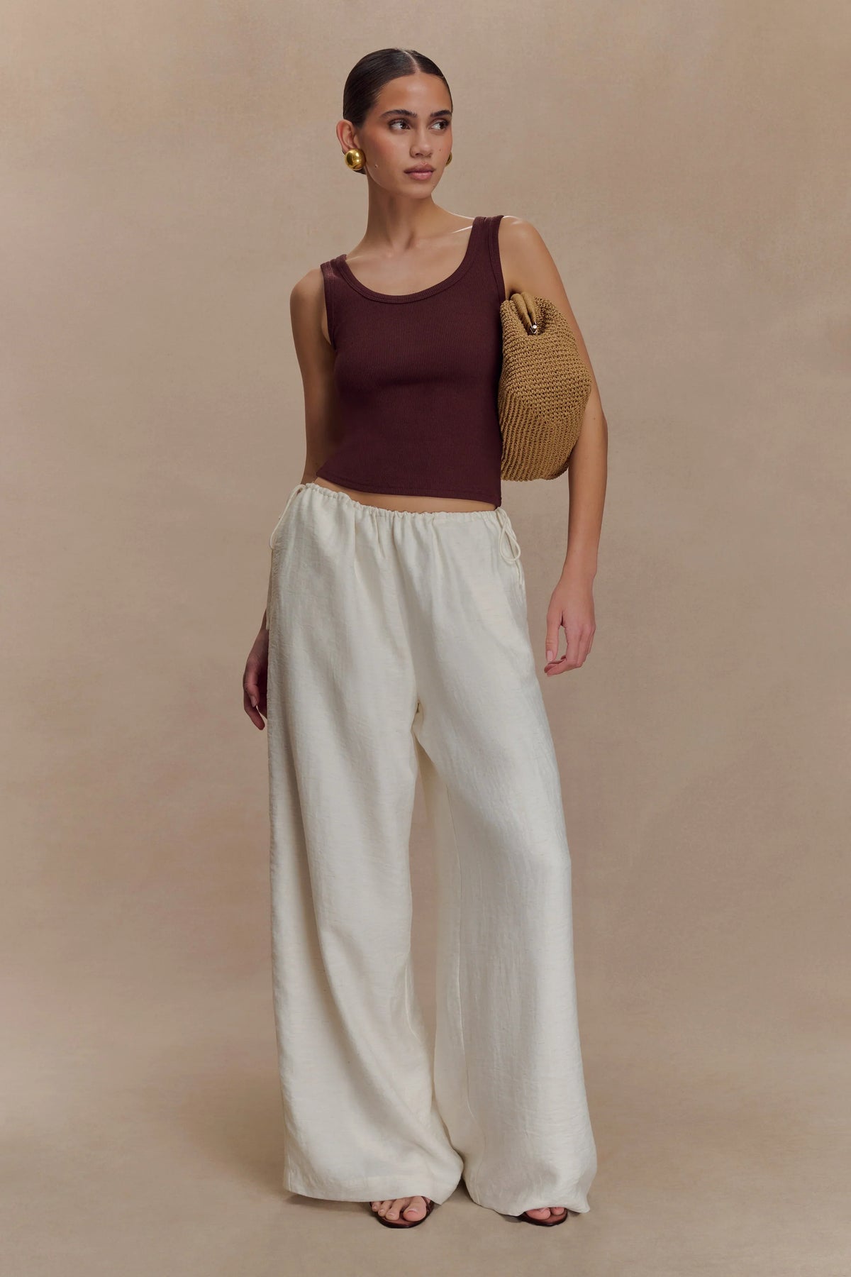 Callum Drawstring Straight Leg Pants White