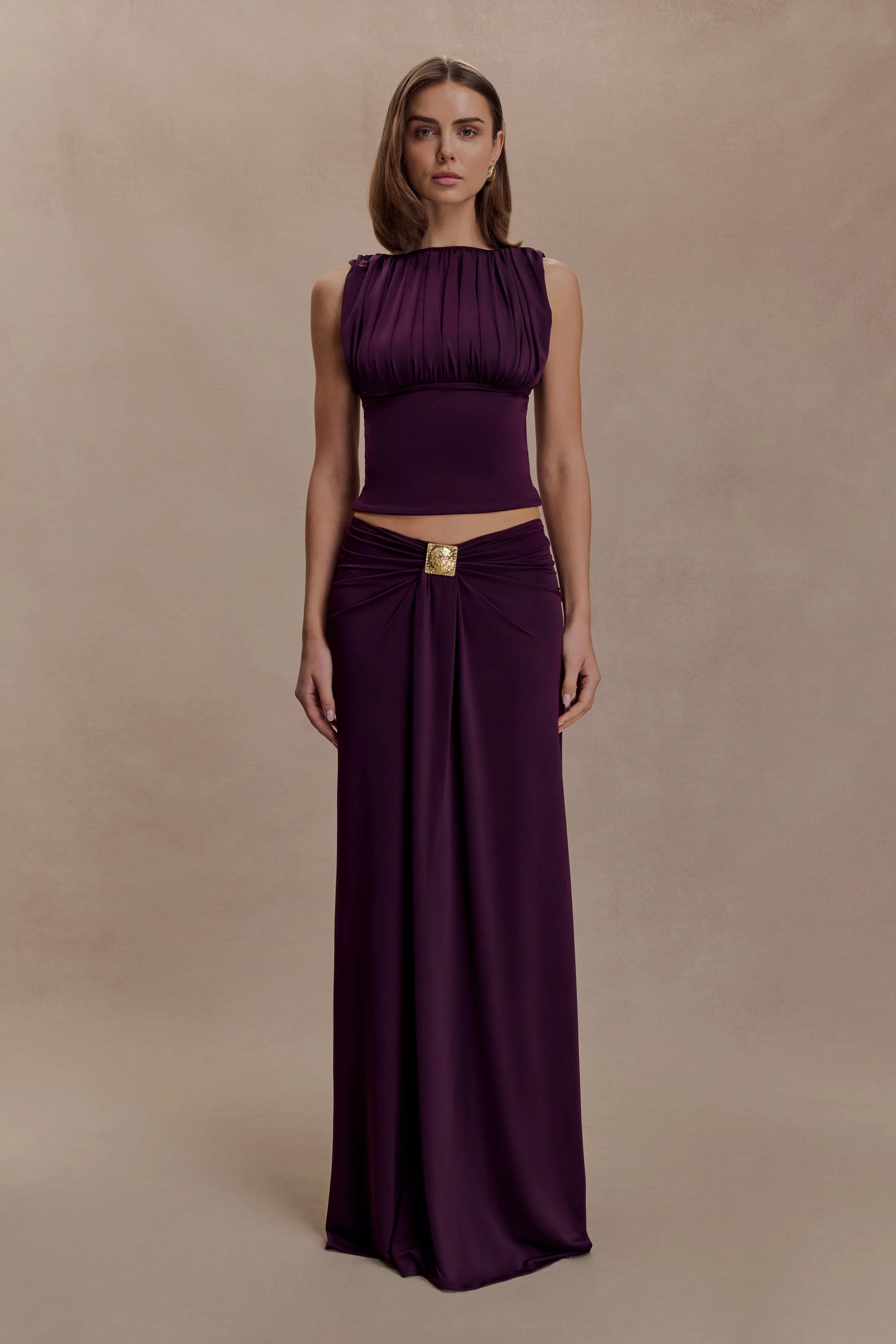 Erina Slinky Open Back Top Aubergine