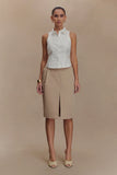 Vera Twill Split Front Midi Skirt Camel