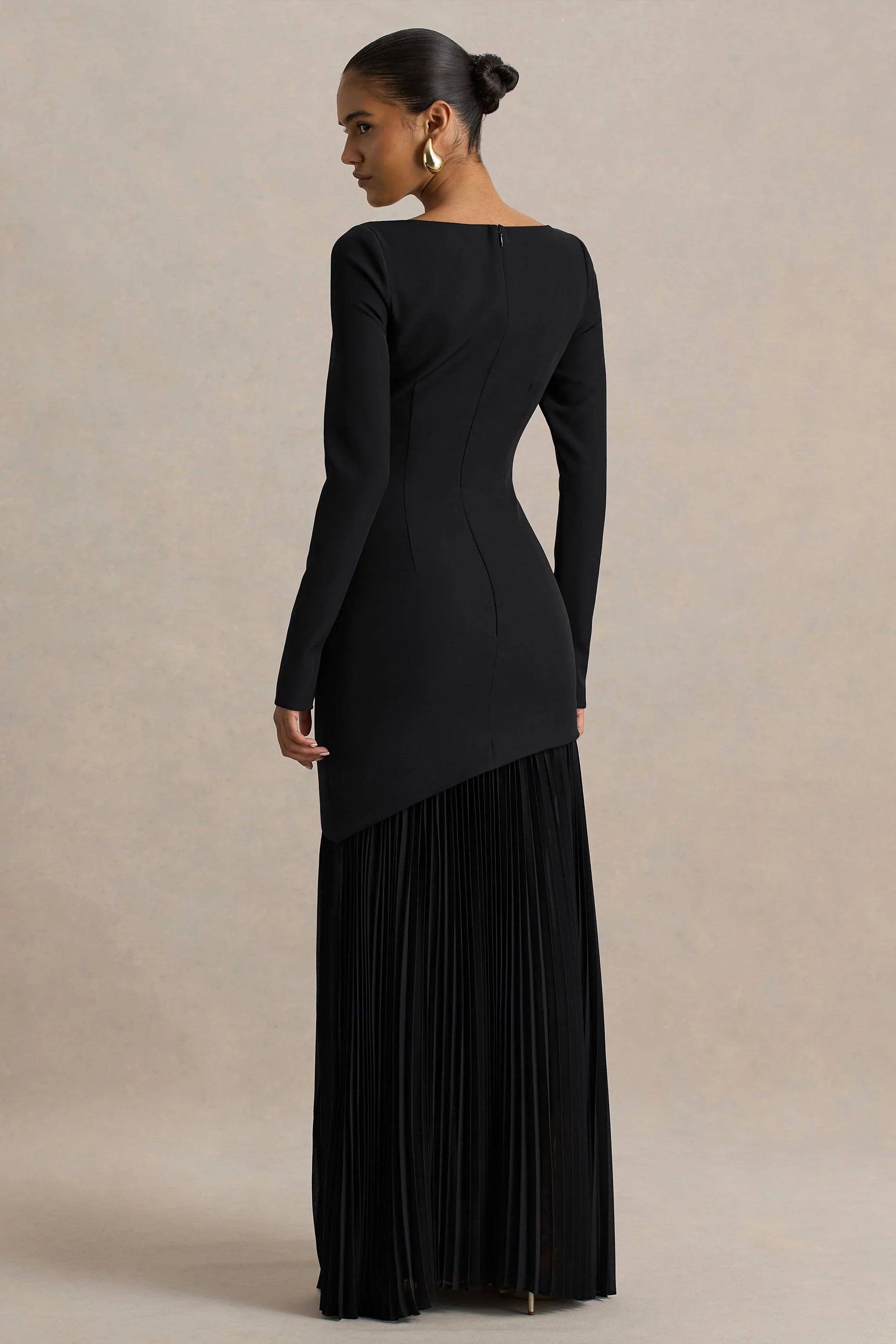 Yanira Black Crepe And Georgette Boat Neck Maxi Dress With Drop Waist