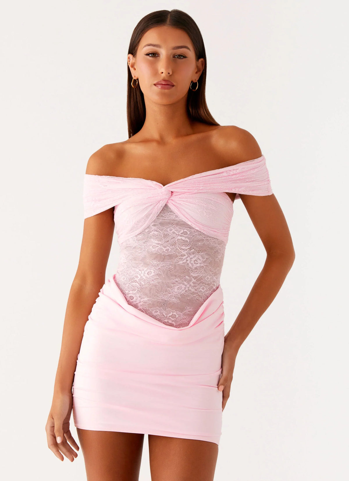 Either Way Off Shoulder Mini Dress Baby Pink