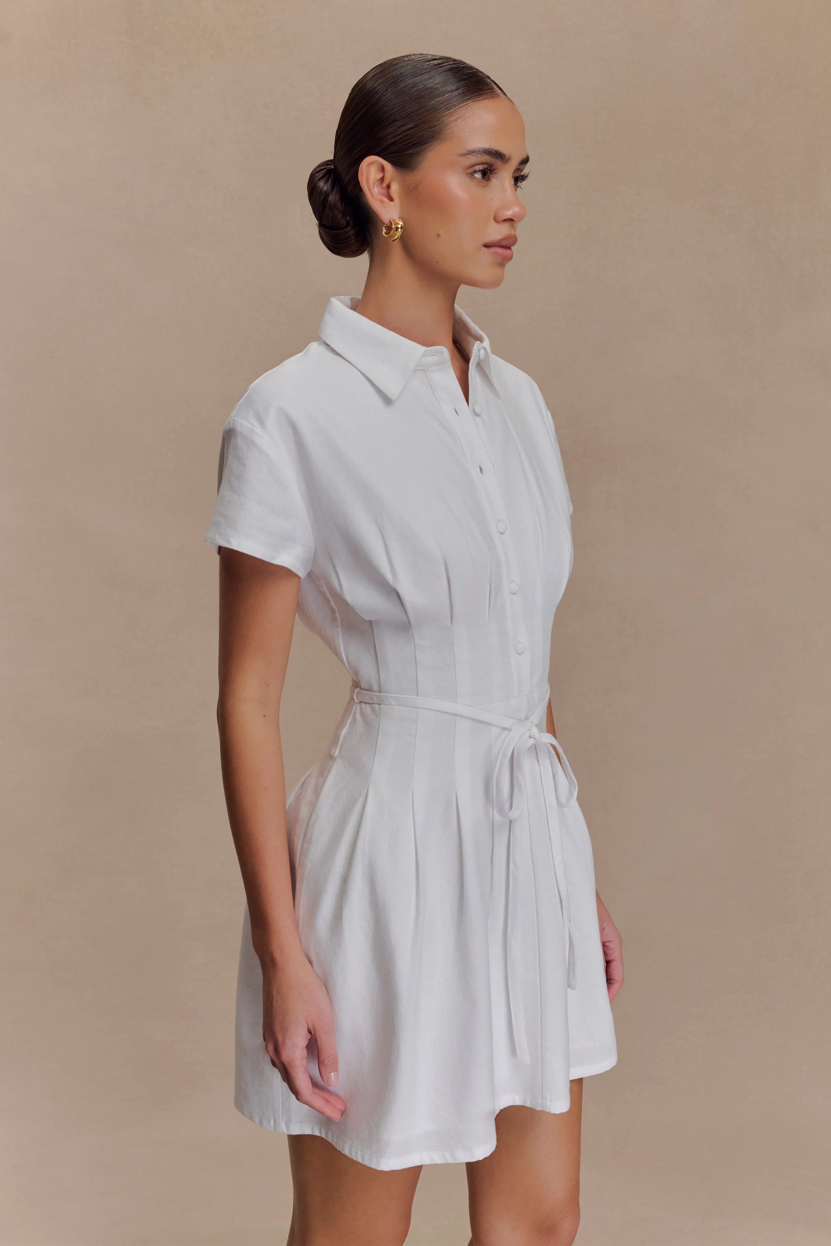 Aysha Buttoned Linen Mini Dress White