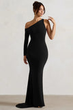 Contradiction Black One Sleeve Asymmetric Maxi Dress