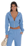 Cropped Pointed Hoodie in Light Blue