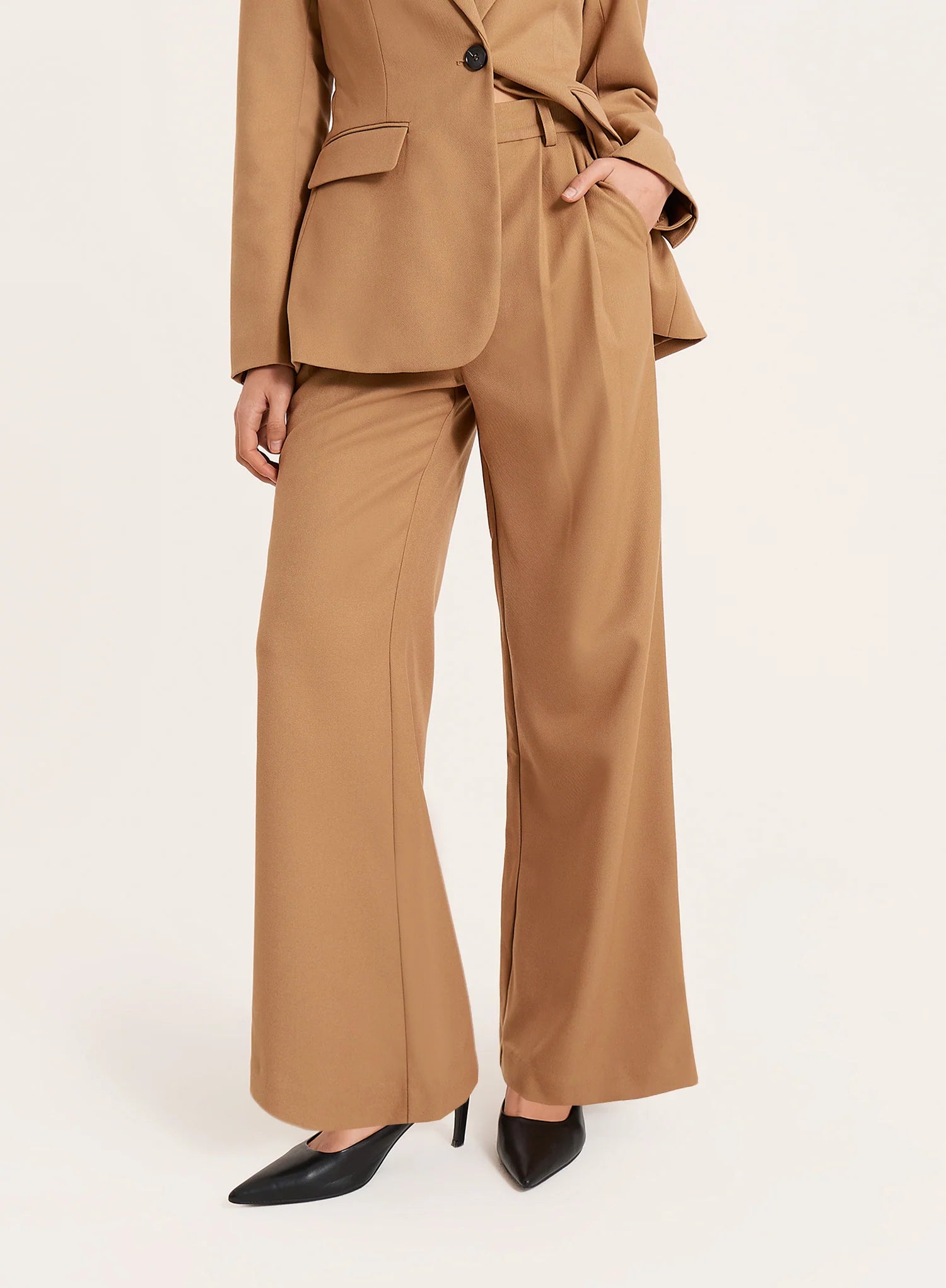 Camel Tailored Wide Leg Trousers