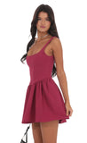 Square Neck A line Dress in Magenta