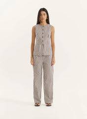 Brown Stripe Straight Leg Trouser