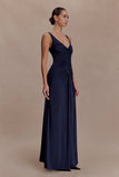 Perrie Slinky Ruched Maxi Dress Ink Blue