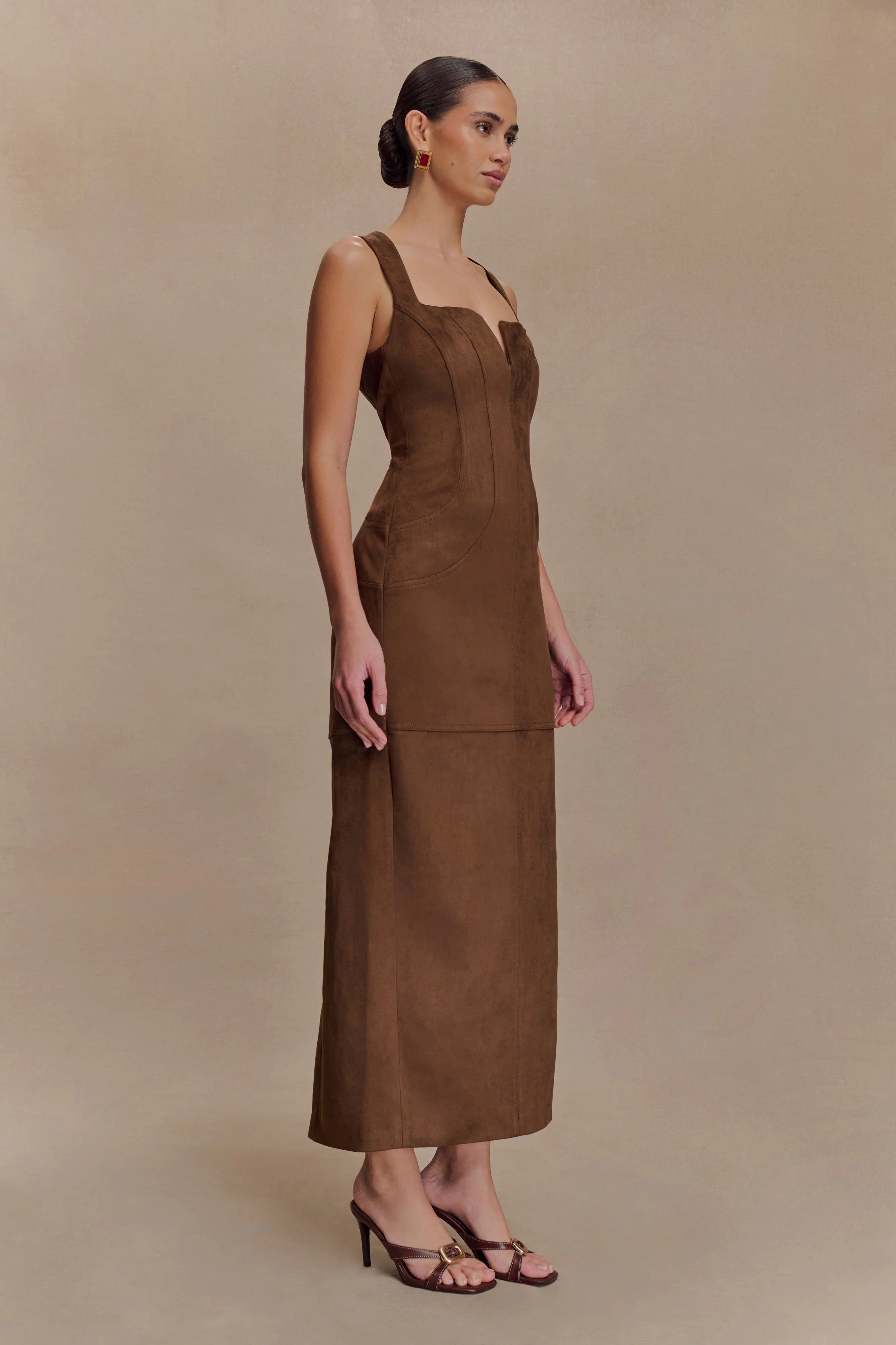 Liam Faux Suede Maxi Dress Dark Chocolate