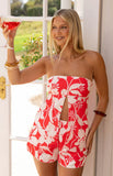 Ailany Red Floral Strapless Longline Top