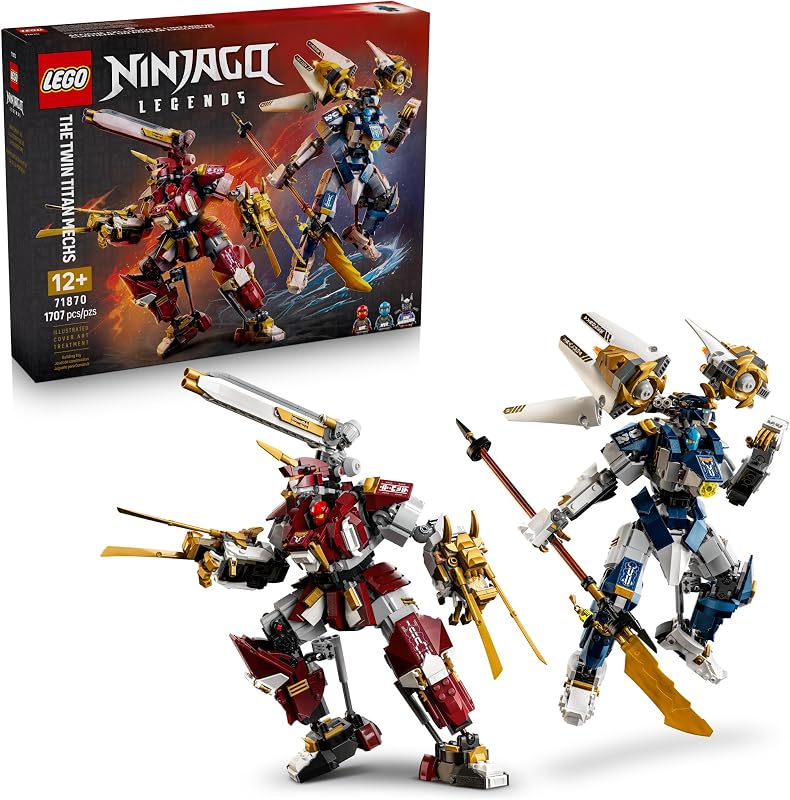 LEGO NINJAGO The Twin Titan Mechs 71870 Building Toys for Boys Girls Ages 12 Posable Mech Action Figures 3 Minifigures 1707 pieces Gift for Birthdays