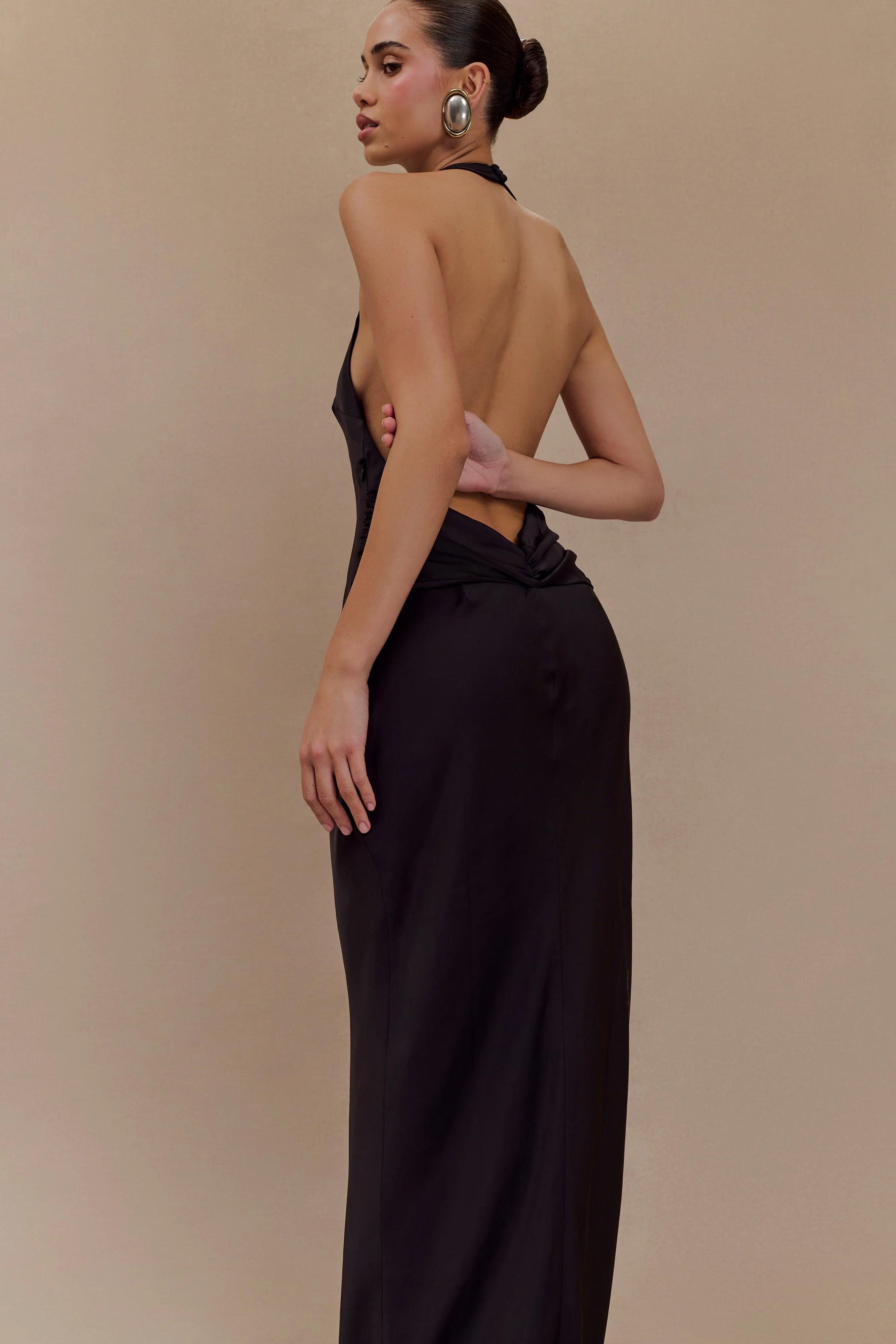 Rinna Satin Halter Maxi Dress Black