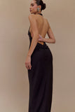 Rinna Satin Halter Maxi Dress Black
