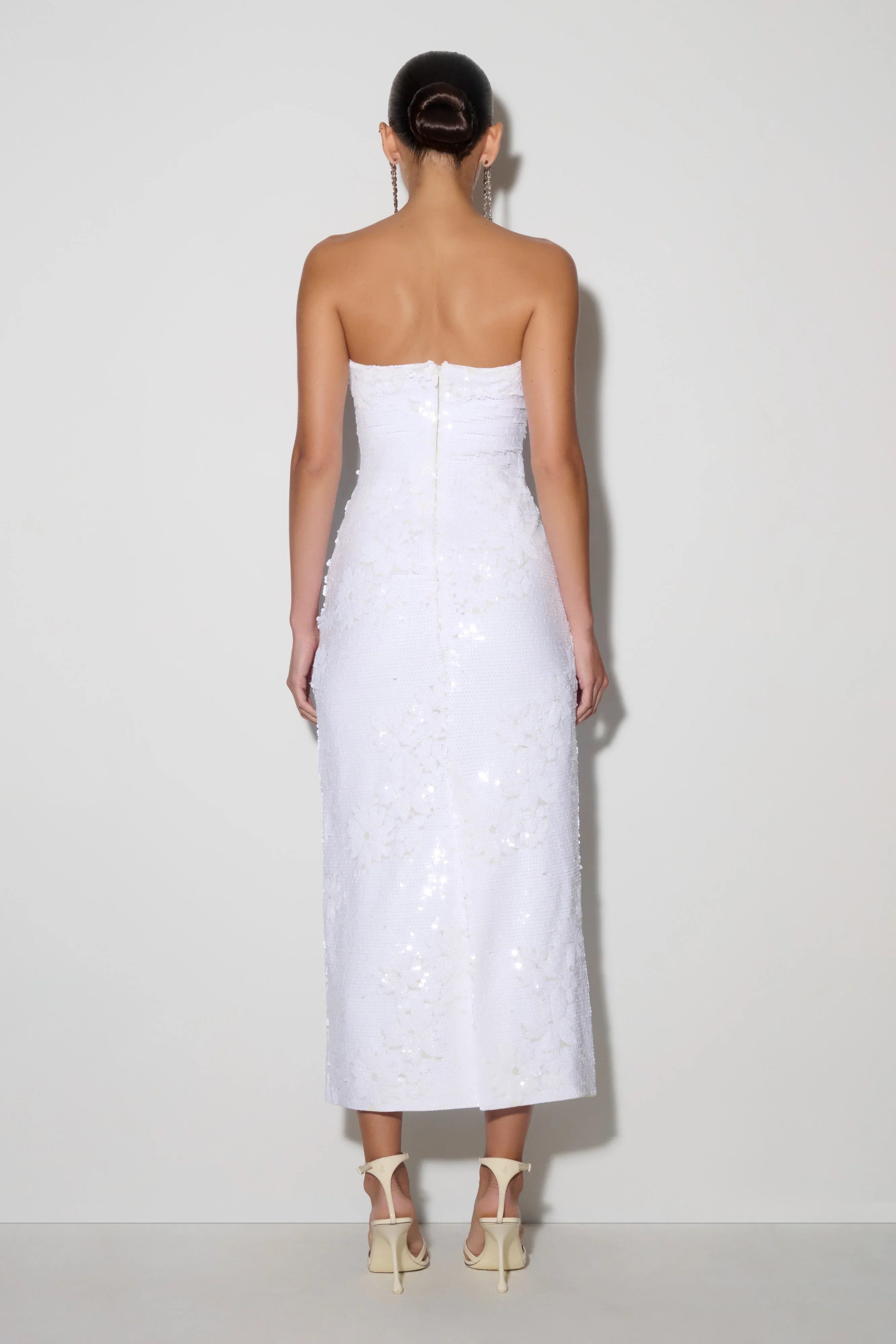 Maisie Strapless Sequin Midi Dress White