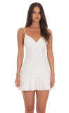 Ruffled Hem Mini Dress in White