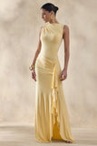 Helessia Lemon Asymmetric Neck Maxi Dress With Gathered Detailing And Sash