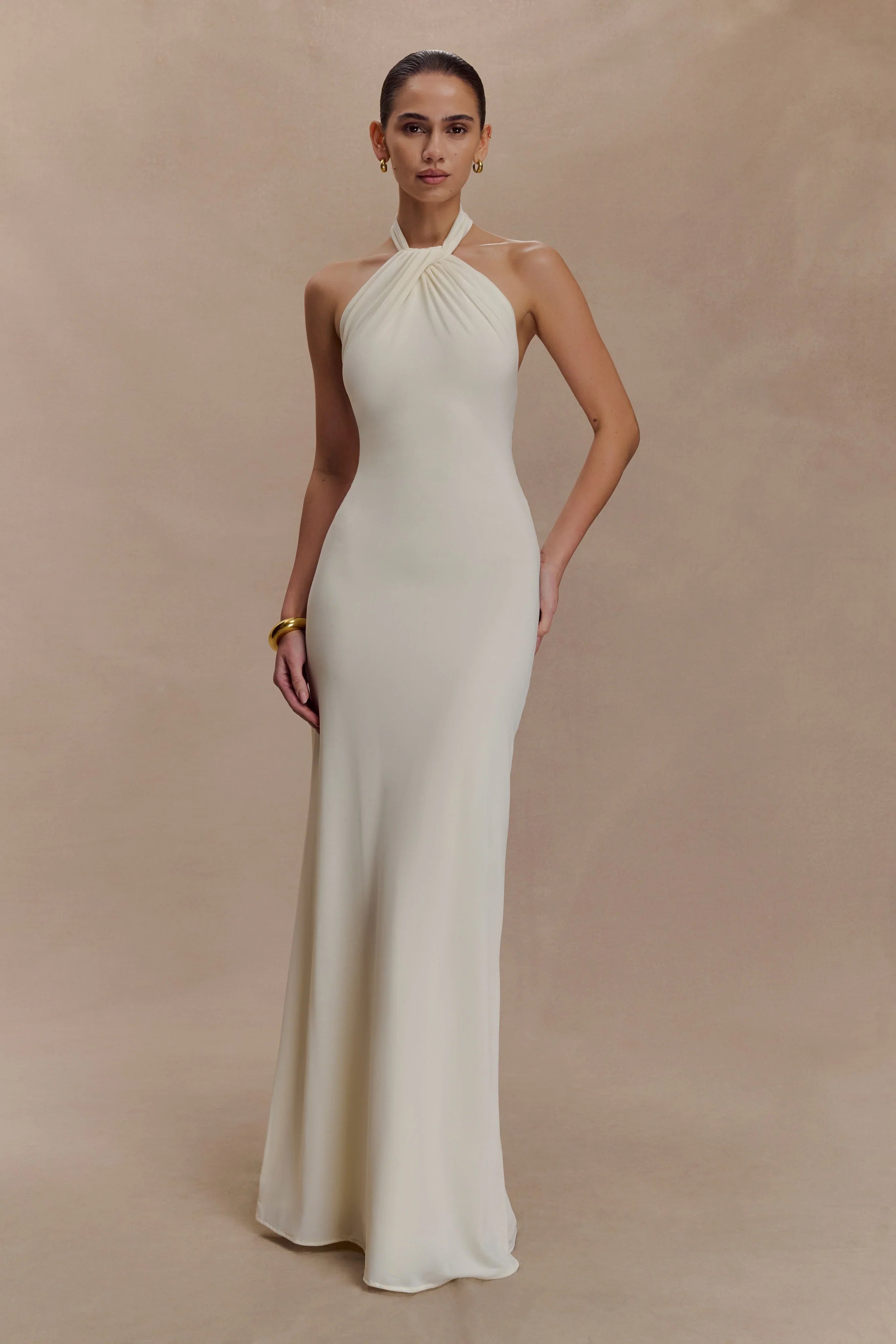 Elyna Slinky Halter Maxi Dress Ivory