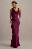 Alesso Burgundy Satin Cowl Neck Slip Maxi Dress