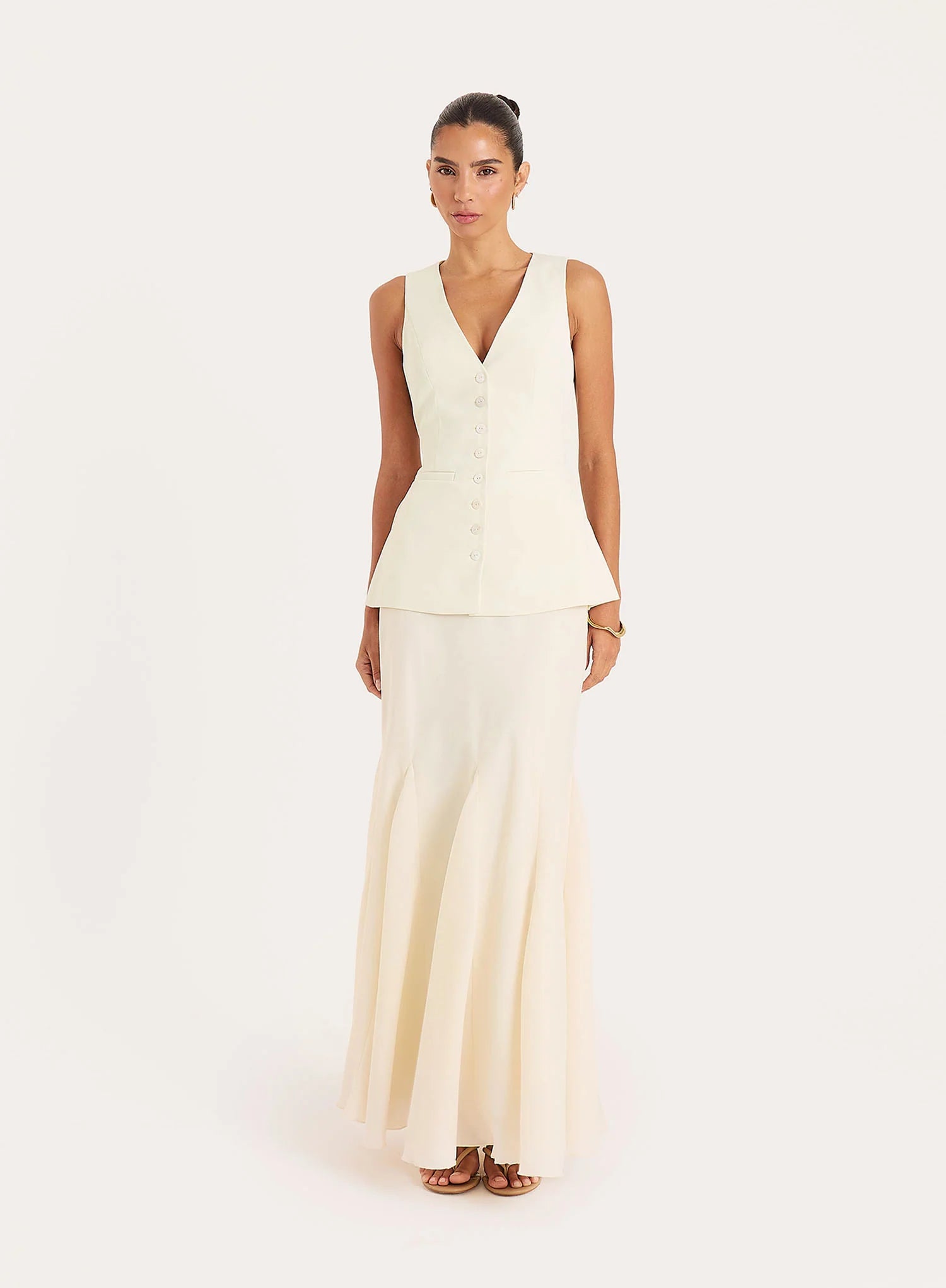 Cream Tie Belt Detail Button Waistcoat