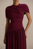 Ione Burgundy Wrapped Midi Dress With Hanky Hem