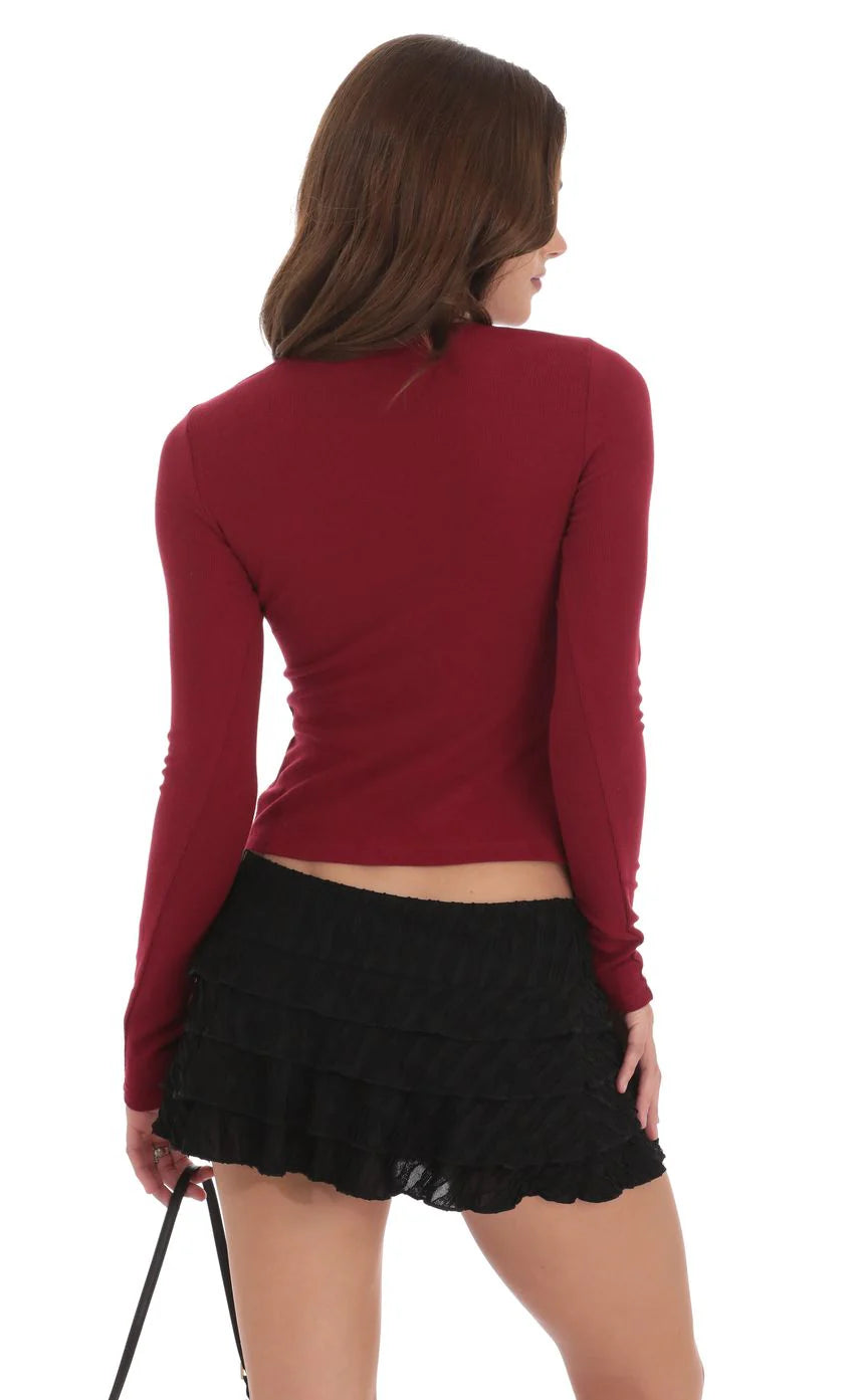 Ribbed Fly Away Top in Maroon