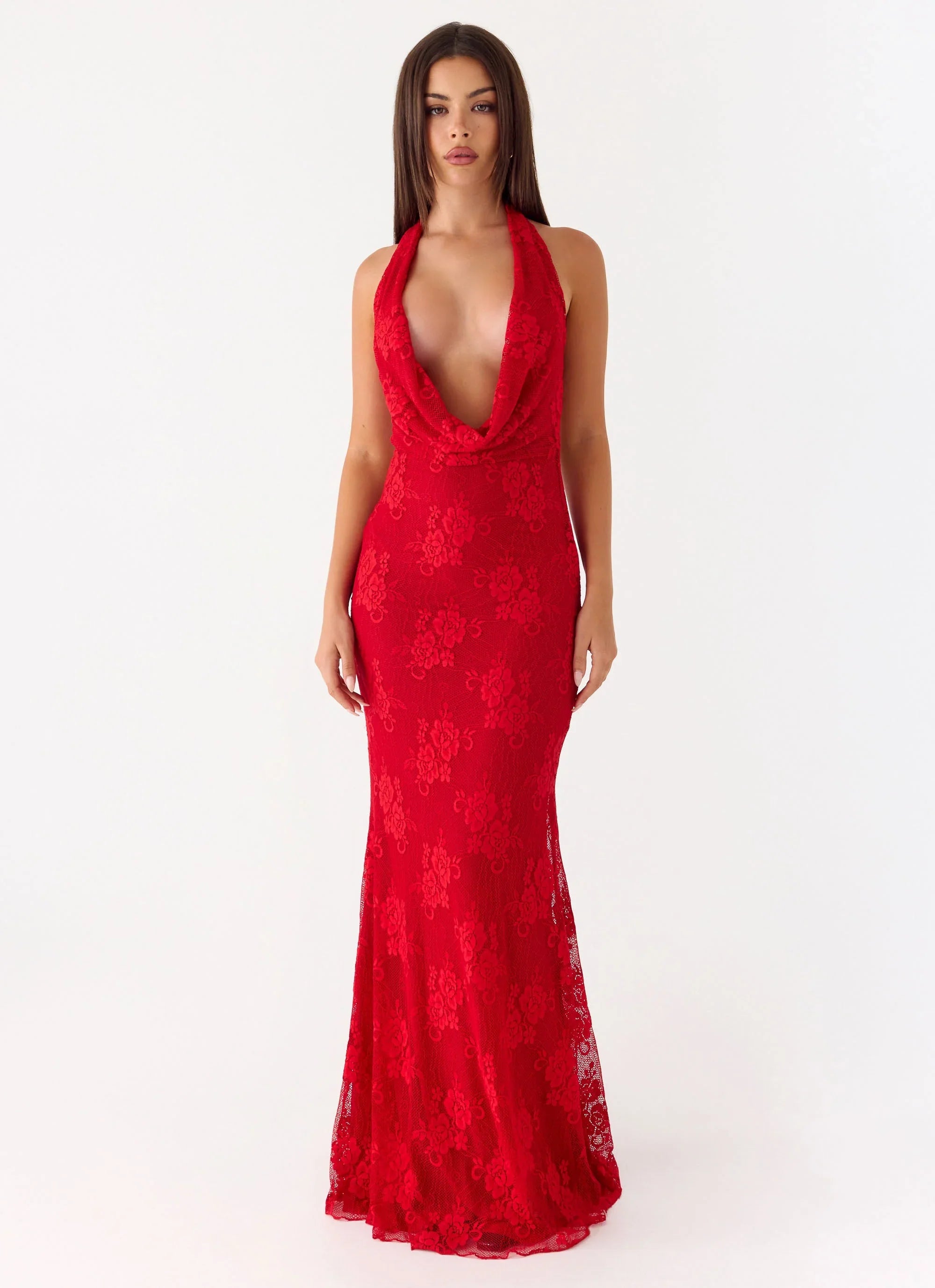 Mitchella Lace Maxi Dress Red
