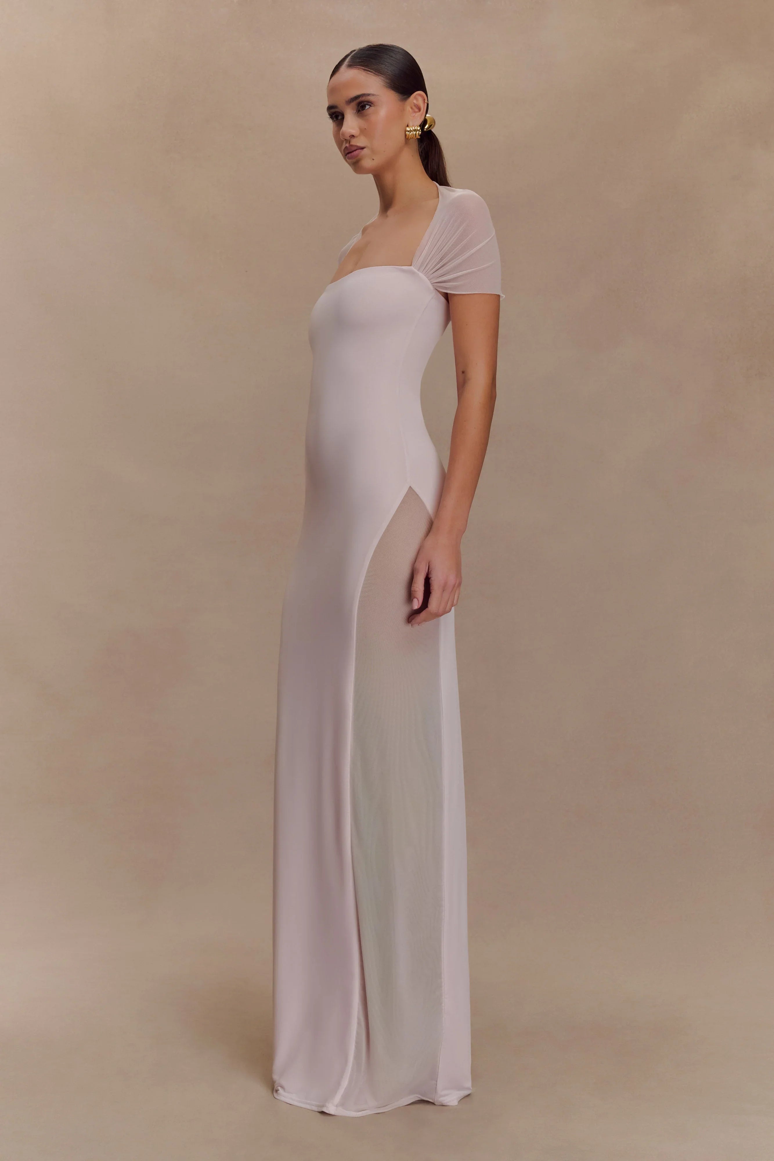 Wyatt Slinky And Mesh Maxi Dress Pale Pink