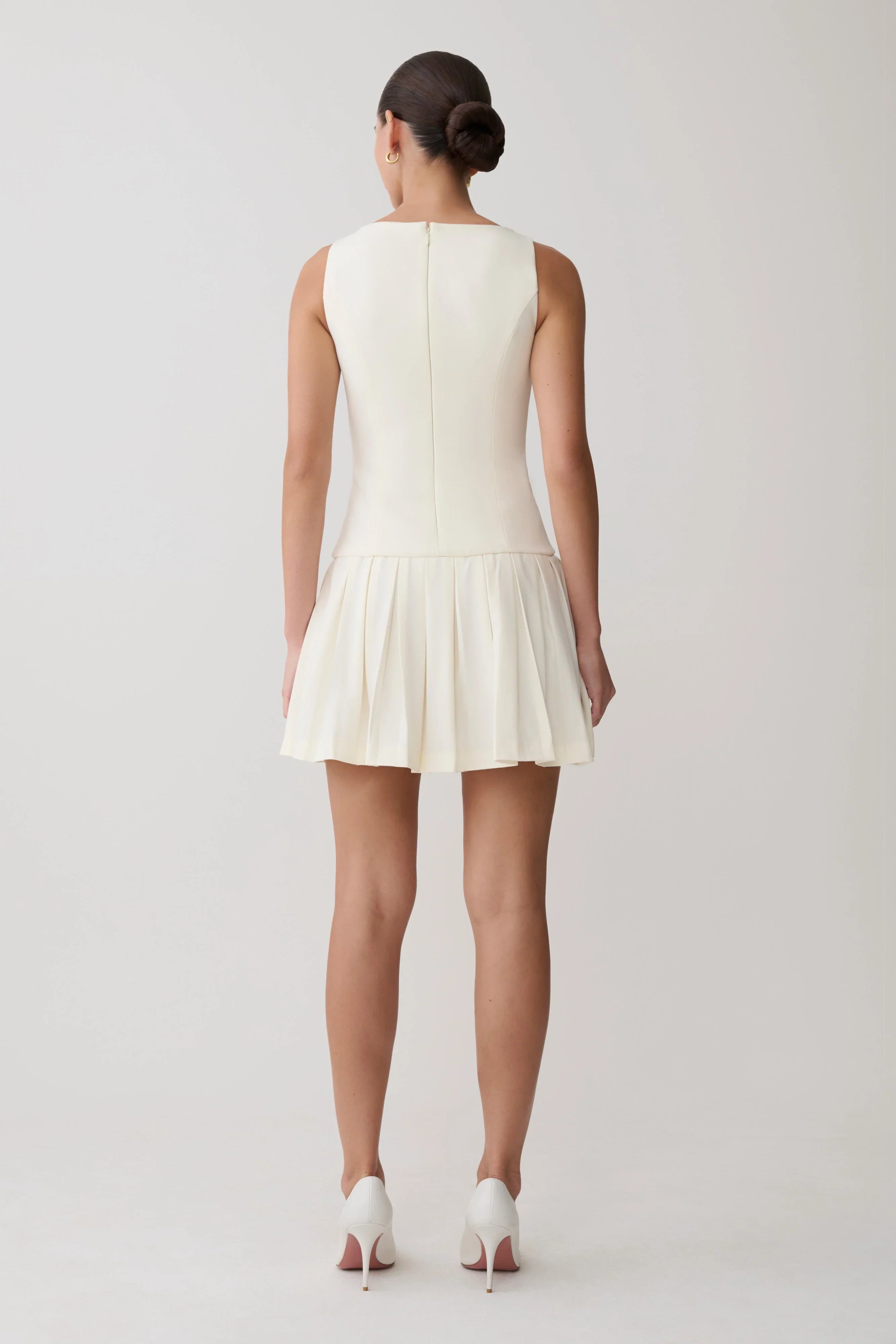 Mackenzie Sleeveless Pleated Mini Dress Ivory