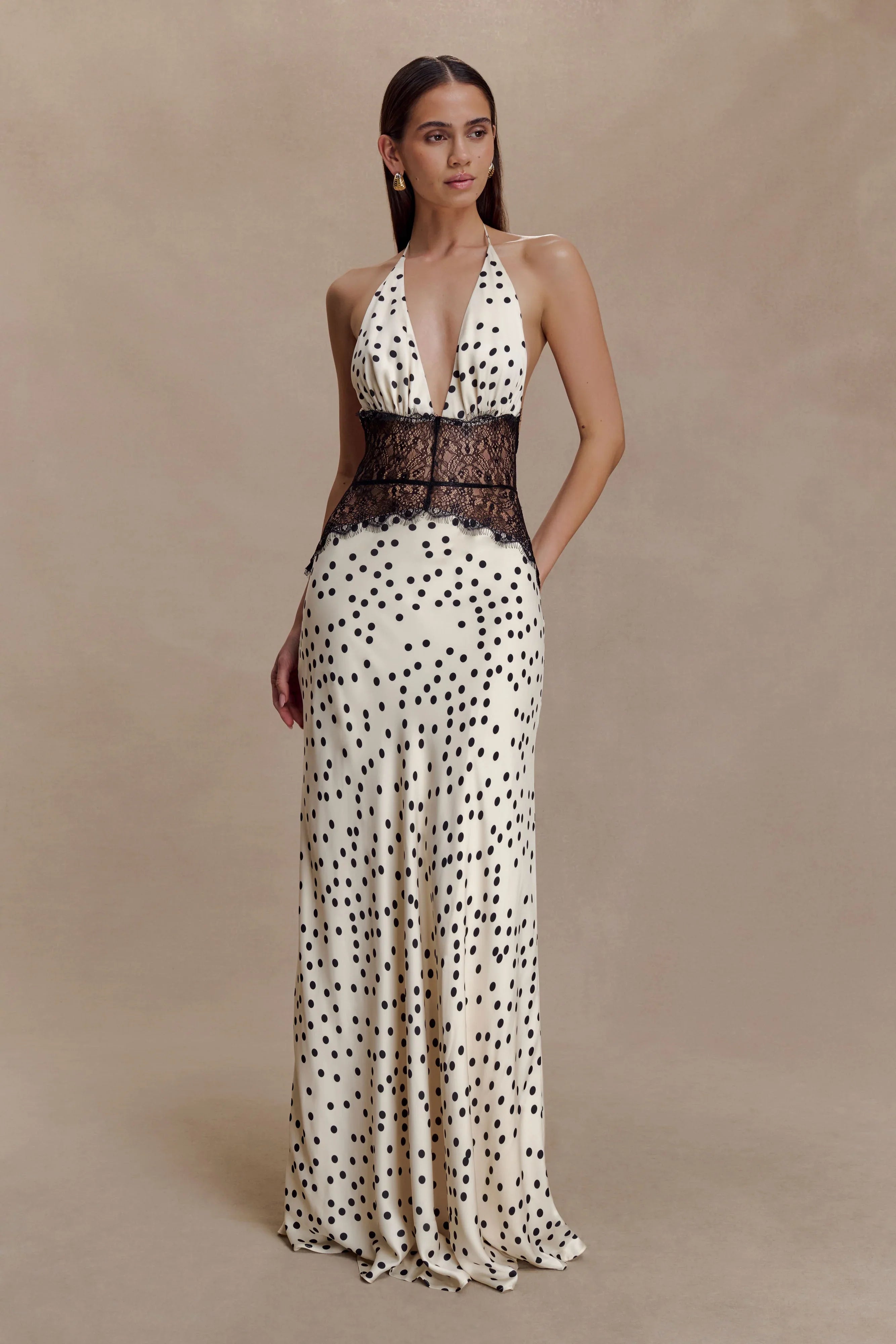 Dinah Lace And Satin Maxi Dress Polkadot