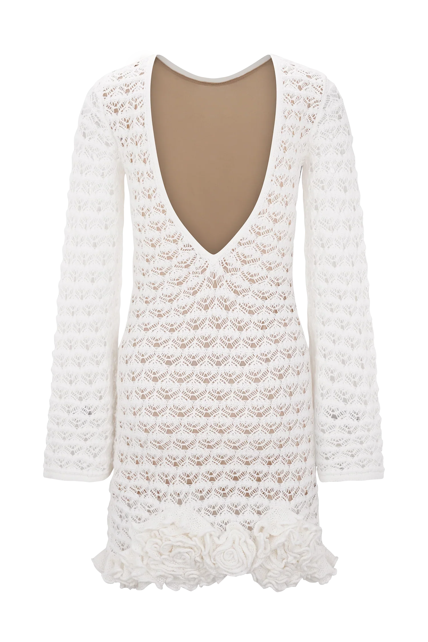 Aileen Ruffle Crochet Mini Dress Ivory