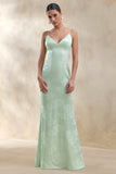 Carelle Green Satin Plunge Neck Maxi Dress With Asymmetric Drop Waist