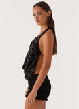 Gail Beaded Cowl Halterneck Top Black