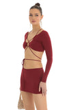 Cutout Two Piece Skirt Set in Red