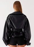 Midtown Faux Leather Trench Black