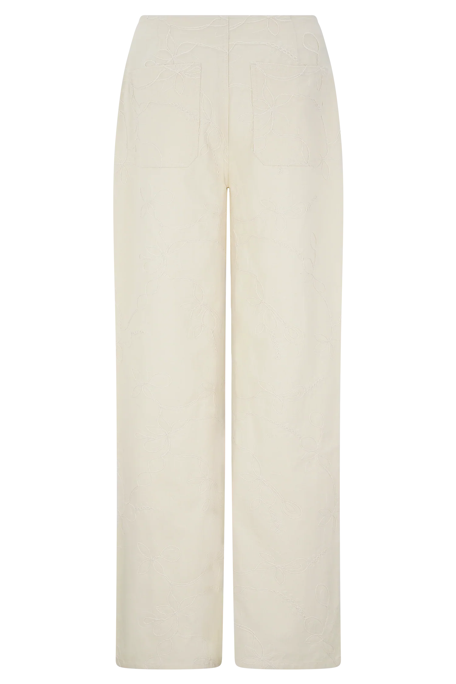 Ebony Embroidered Denim Jeans Cream