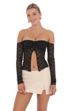 Off Shoulder Lace Flyaway Top in Black
