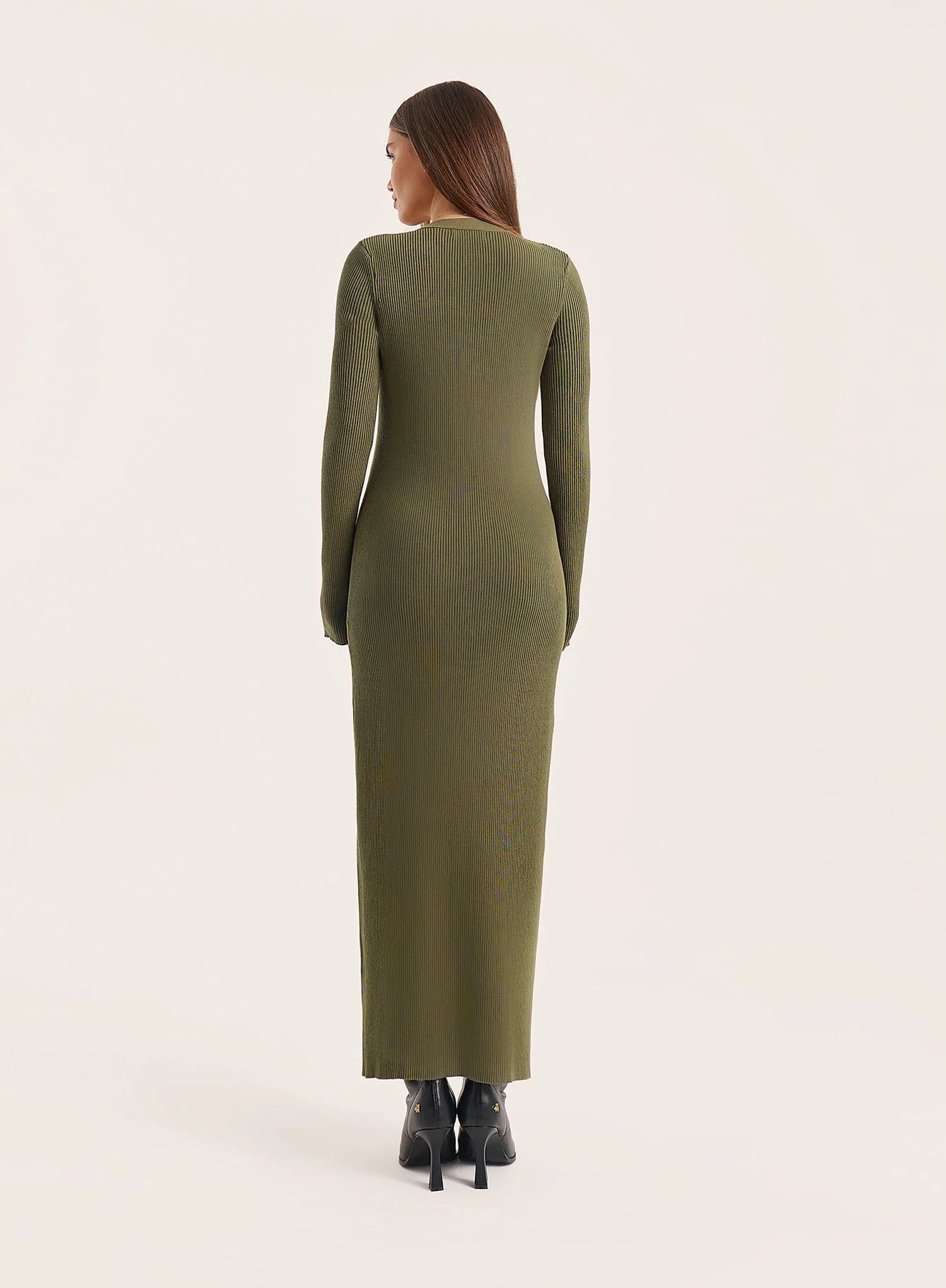Olive V Neck Knitted Maxi Dress