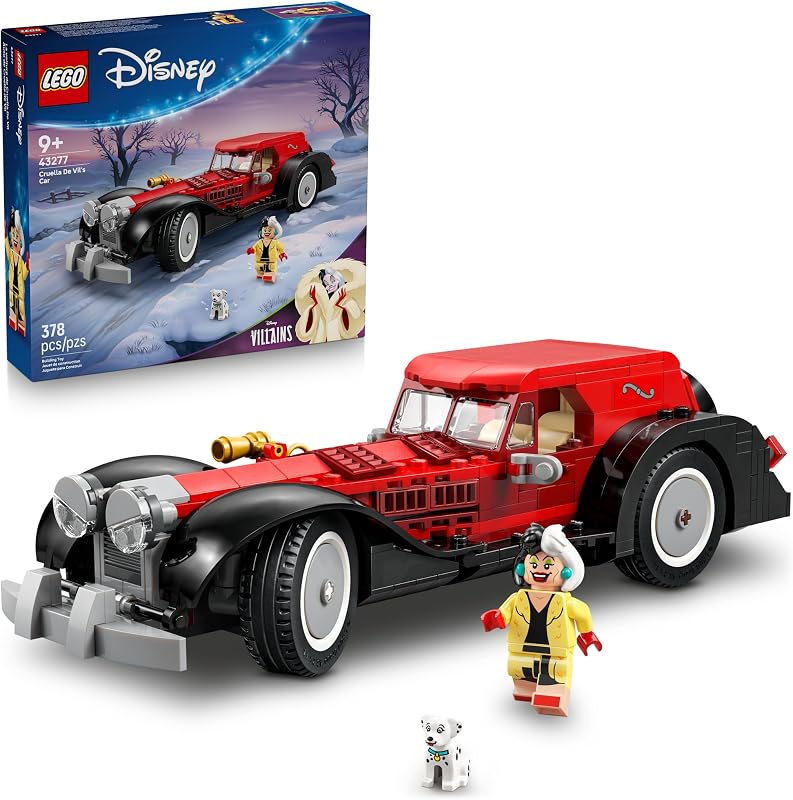 LEGO Disney Cruella De Vils Car Building Toy 101 Dalmations Pretend Play Vehicle Building Set for Girls Boys Ages 9 Gift Idea for Birthdays 43277