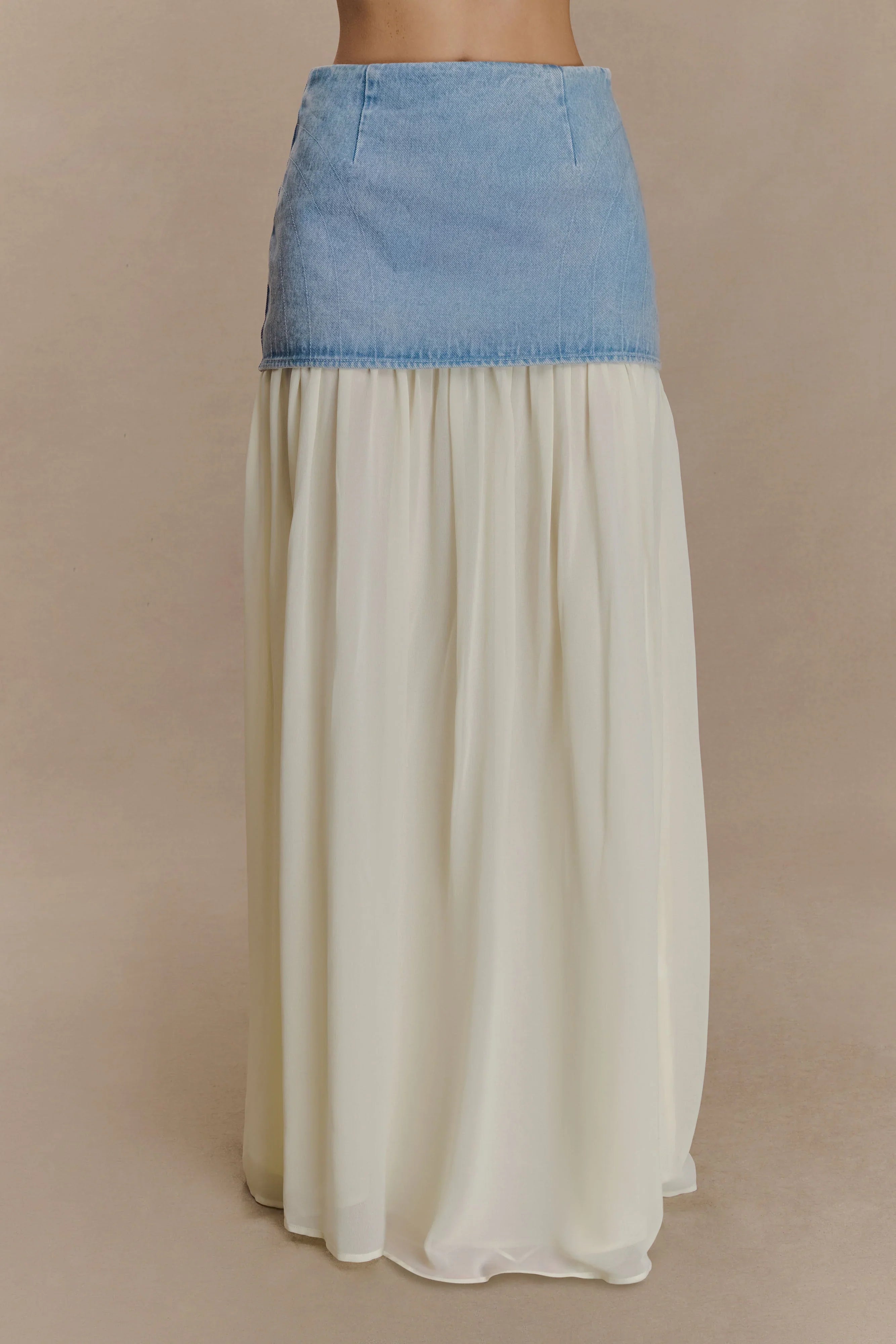 Tully Chiffon Denim Maxi Skirt 80S Blue