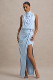 Hayden Blue High Neck Draped Split Maxi Dress
