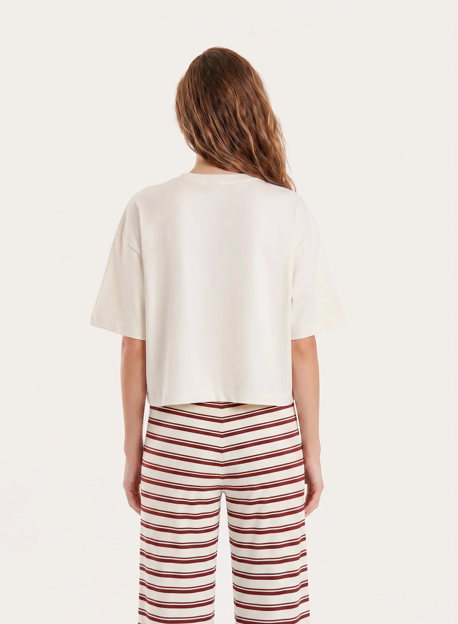 Cream Fourth Printed Cropped T Shirt