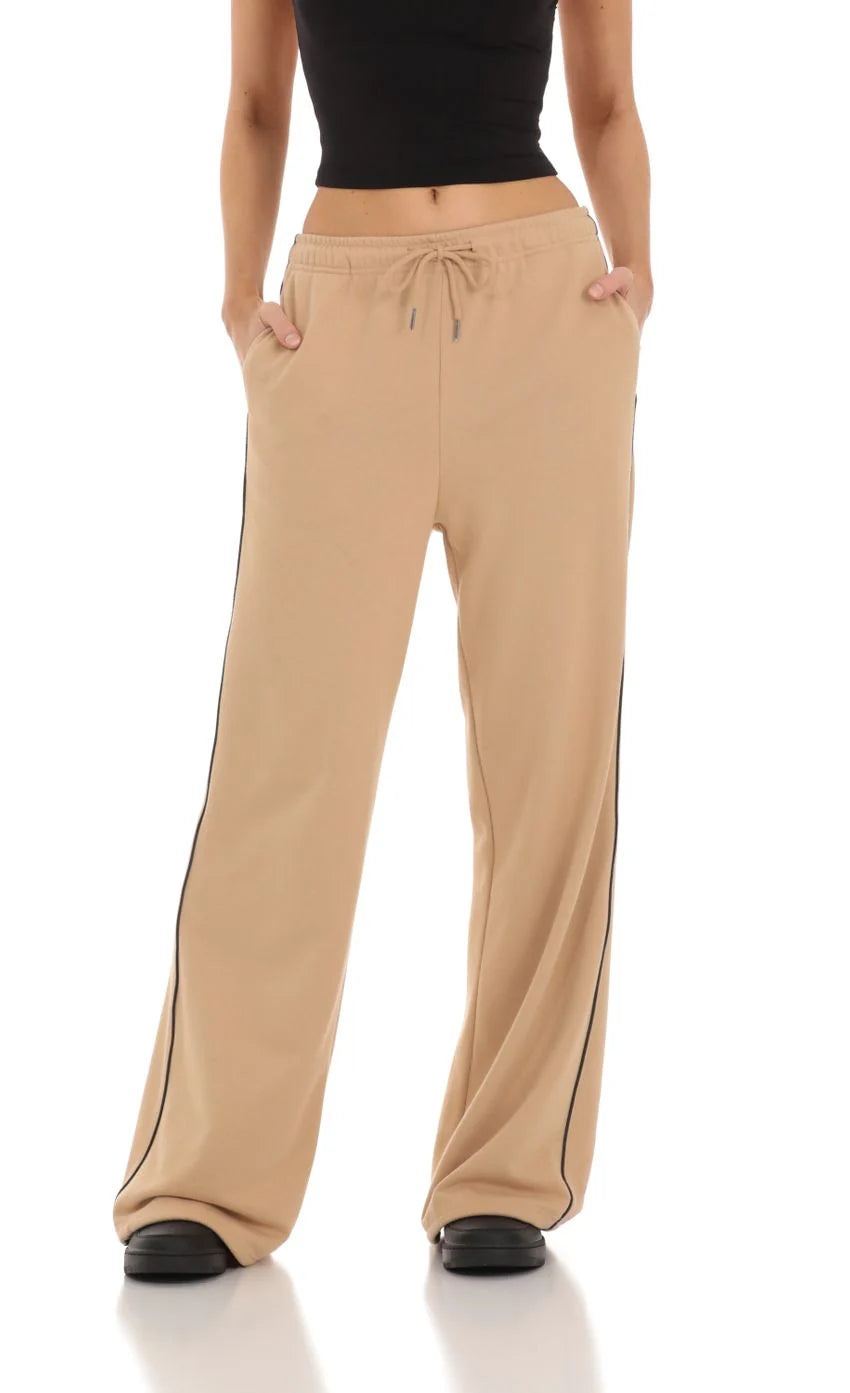 Heart Pocket Sweatpants in Tan
