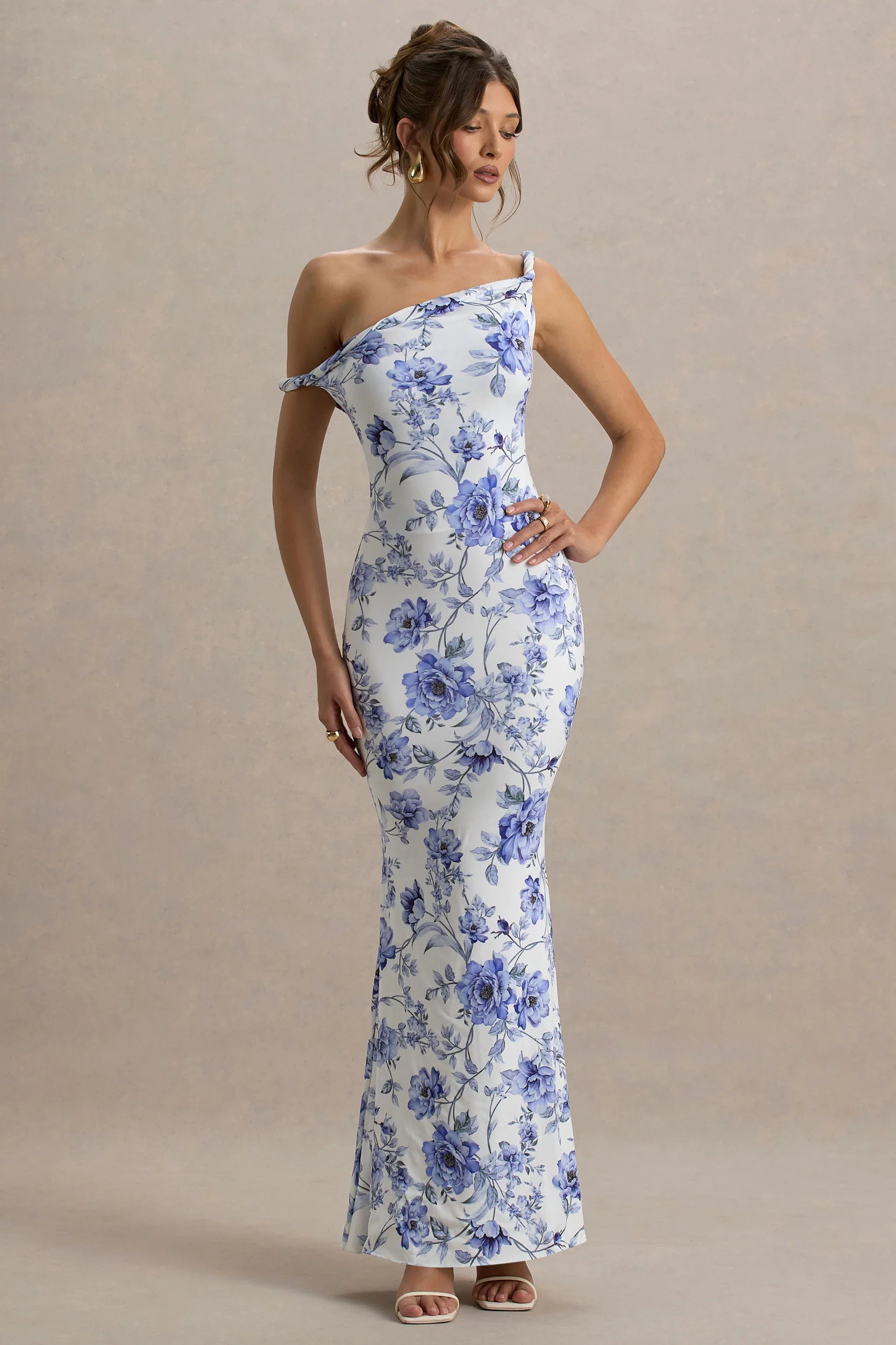 Lita Blue Floral Twisted Asymmetric Maxi Dress