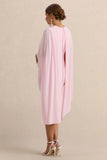 Arwen Light Pink Round Neck Maternity Midi Dress With Cape Detail
